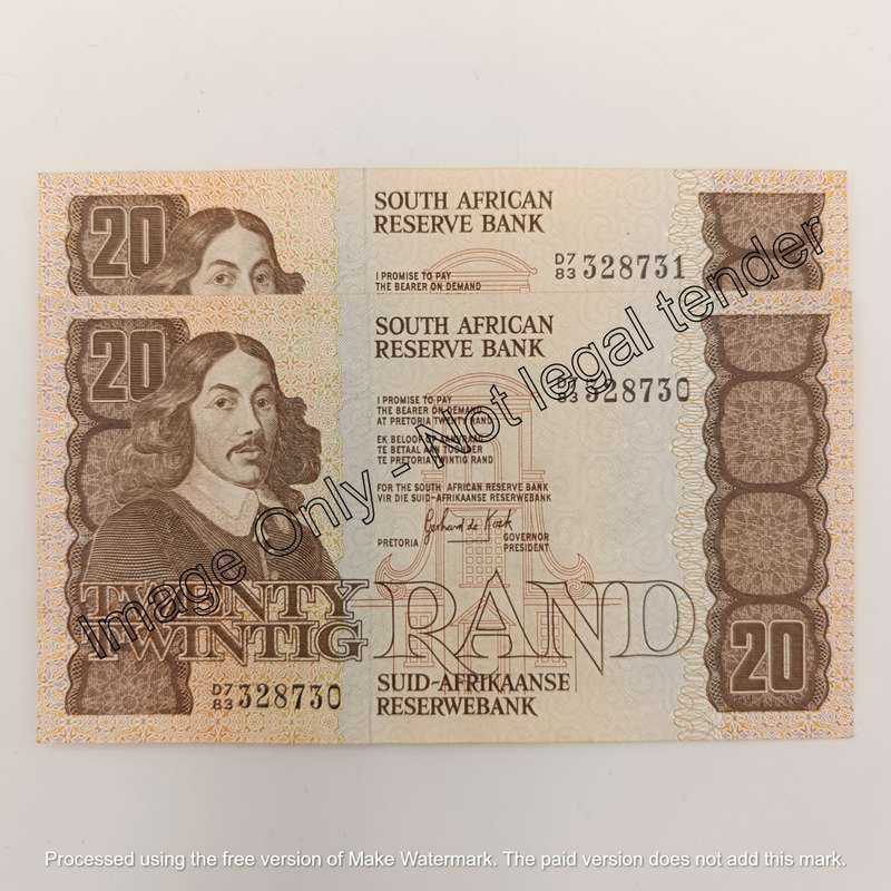 Lot of 2 GPC de Kock 3rd issue banknotes with consecutive numbers