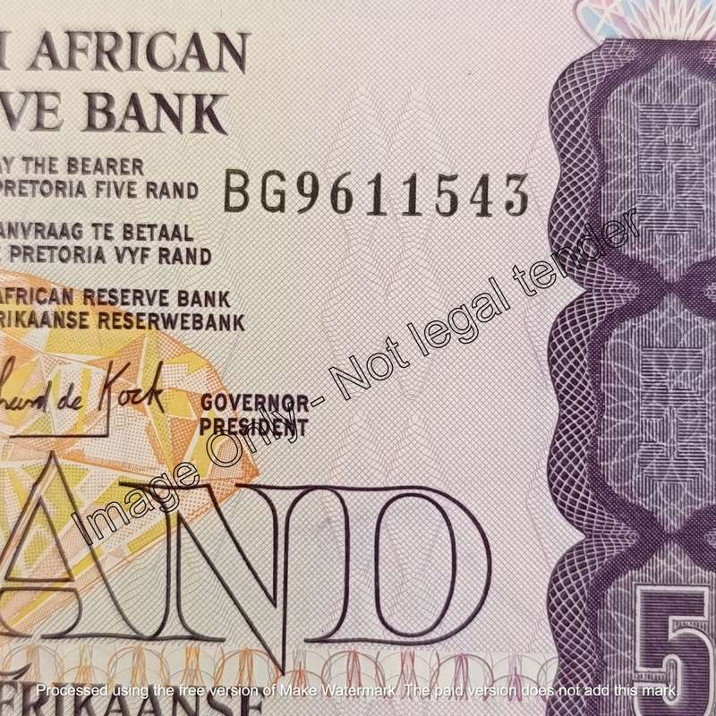 Banknotes SA 1989 & 1990 GPC de Kock R5 notes uncirculated