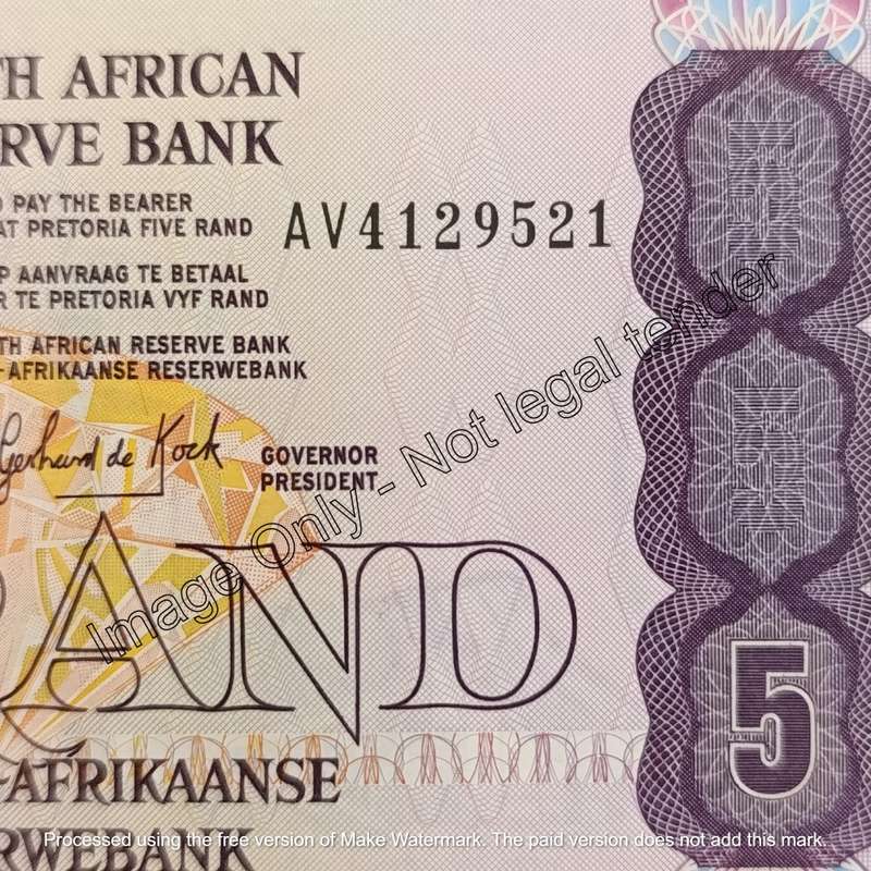 Banknotes SA 1989 & 1990 GPC de Kock R5 notes uncirculated