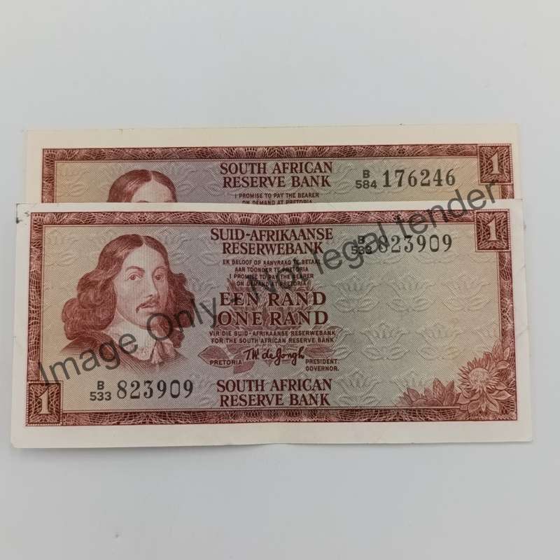 Pair TW de Jongh 3rd Issue R1 notes miscuts - one narrow at the top and one at the bottom