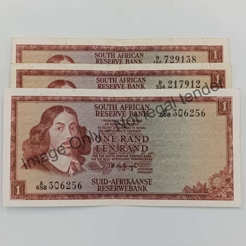 South Africa lot of 3 TW de Jongh R1 banknotes - 1st, 2nd & 3rd Issue