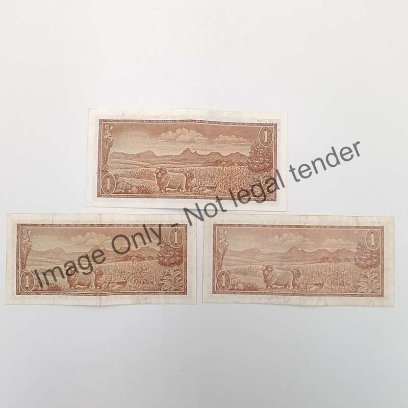 South Africa lot of 3 TW de Jongh R1 banknotes - 1st, 2nd & 3rd Issue
