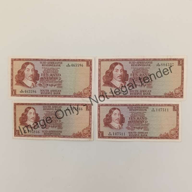 South Africa TW Jongh R1 banknotes 1967 - 1st Issue, 1972 Issue, 1973 2nd Issue, 1975 - 3rd Issue