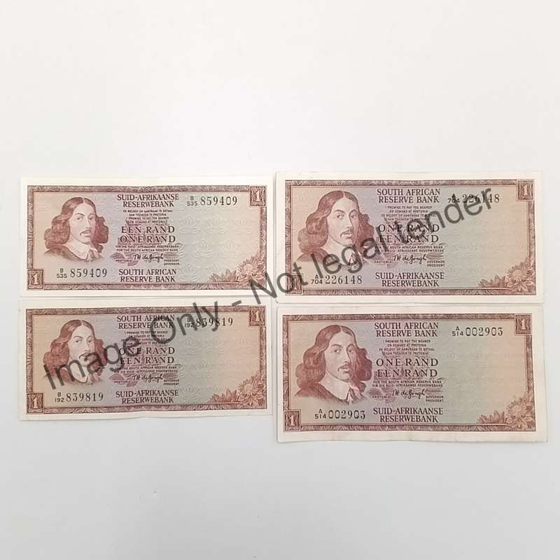 Full set of TW de Jongh R1 banknotes - all years Issued 1967, 1972, 1973 & 1975