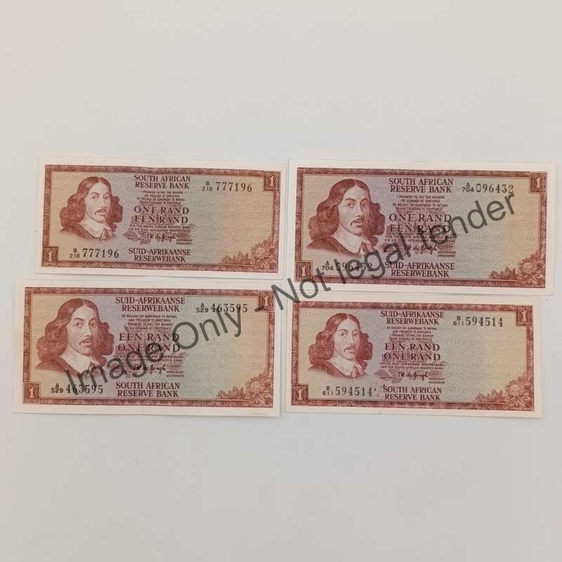 TW de Jongh full set of all years Issued 1967, 1972, 1973 & 1975 R1 banknotes