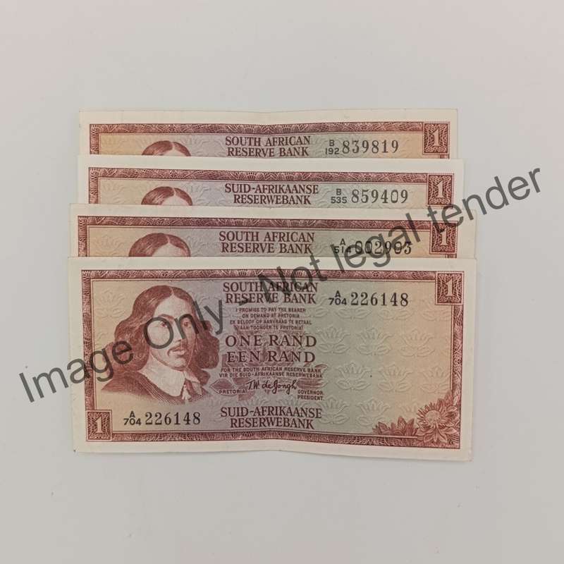Full set of TW de Jongh R1 banknotes - all years Issued 1967, 1972, 1973 & 1975