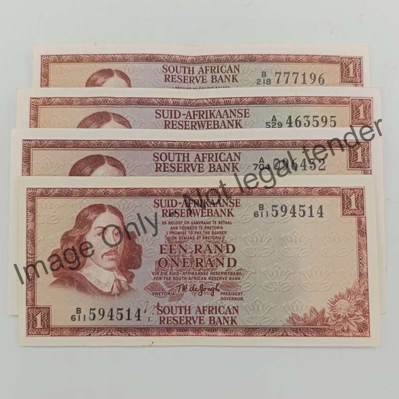 TW de Jongh full set of all years Issued 1967, 1972, 1973 & 1975 R1 banknotes