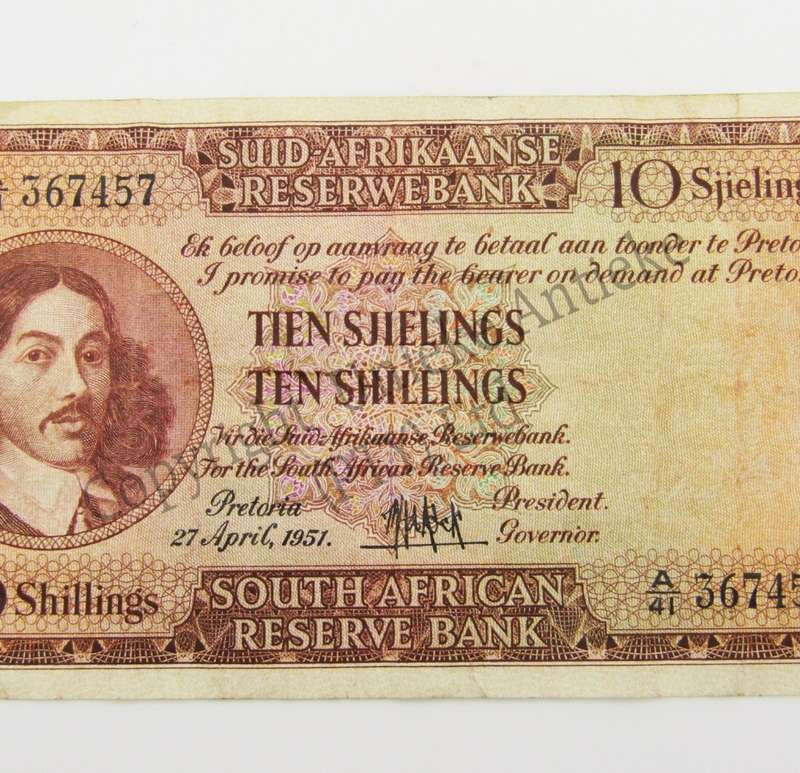 M.H de Kock Ten Shillings 1951 A/E A41 VF-