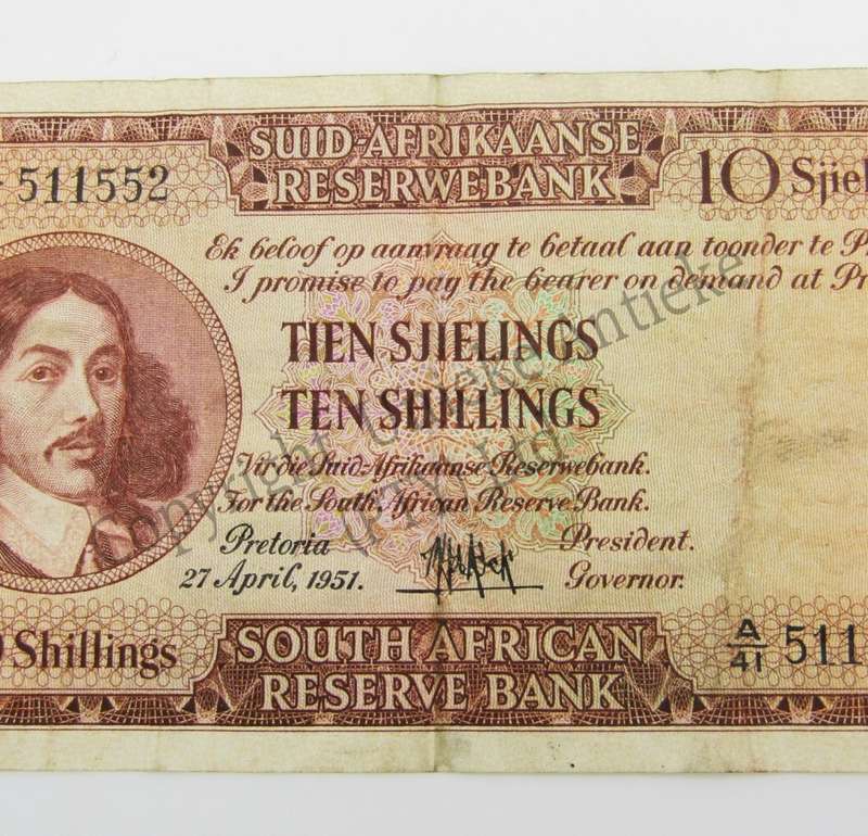 M.H de Kock Ten Shillings 1951 A/E A41 F+