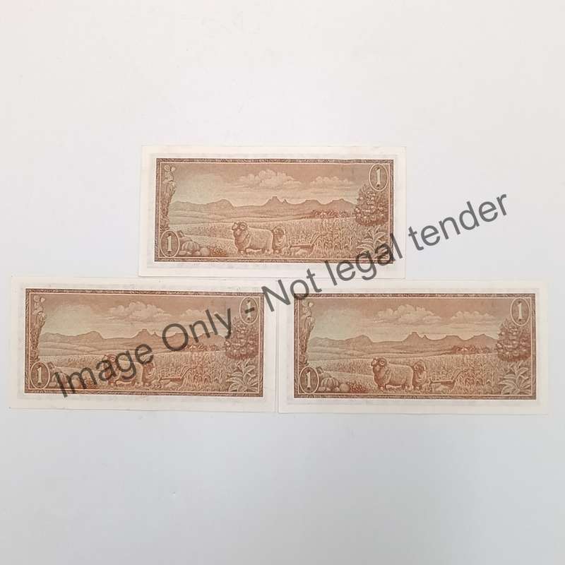 South Africa 3 TW de Jongh First Issue 1972 A640 uncirculated banknotes - paperclip crease