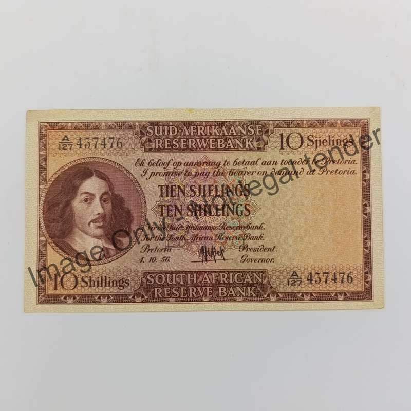 MH de Kock 1956 Ten Shillings banknote AU single fold