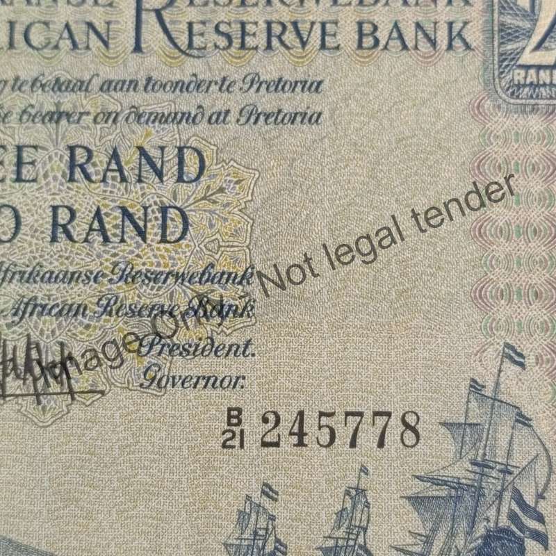 MH de Kock 1961 R2 banknote crisp AU with brown mark