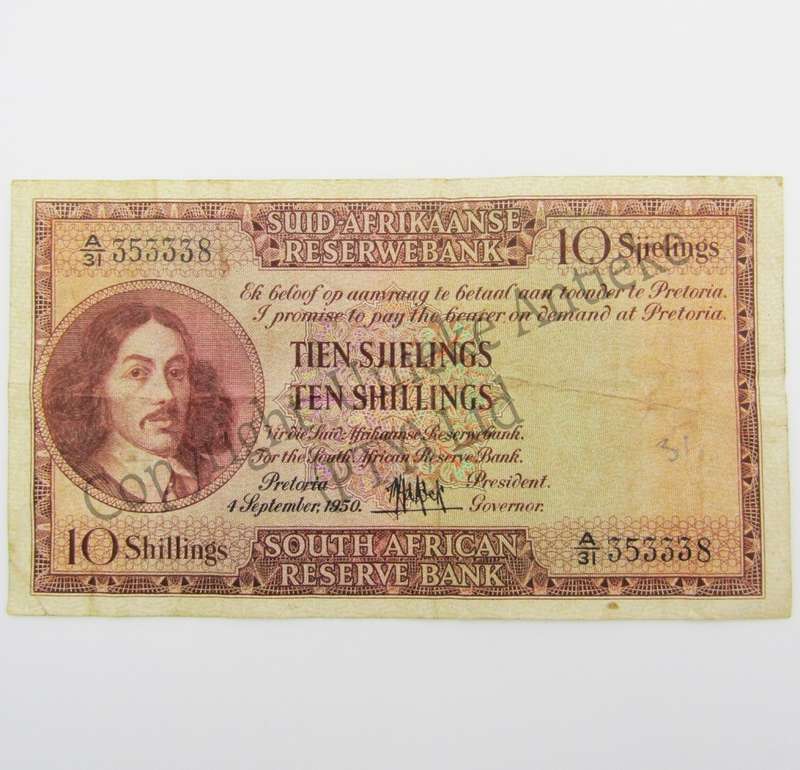 MH de Kock Ten Shillings 1950 A/E A31 VF