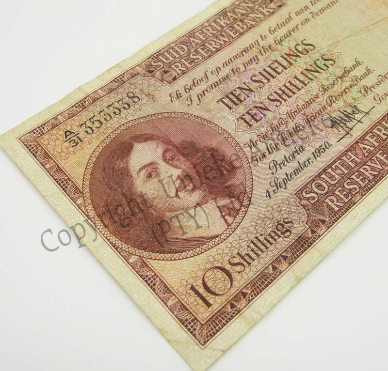 MH de Kock Ten Shillings 1950 A/E A31 VF