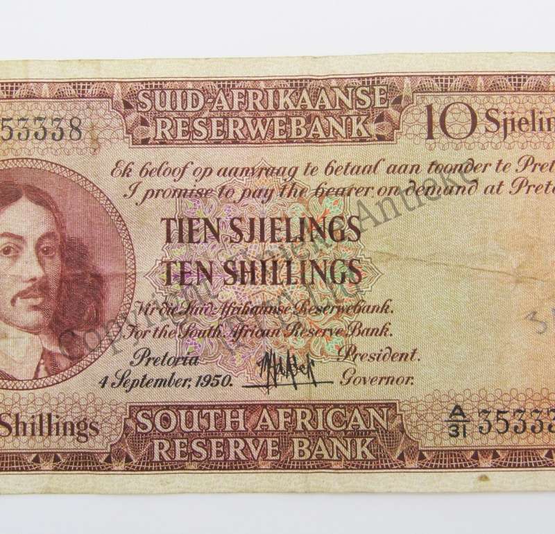 MH de Kock Ten Shillings 1950 A/E A31 VF
