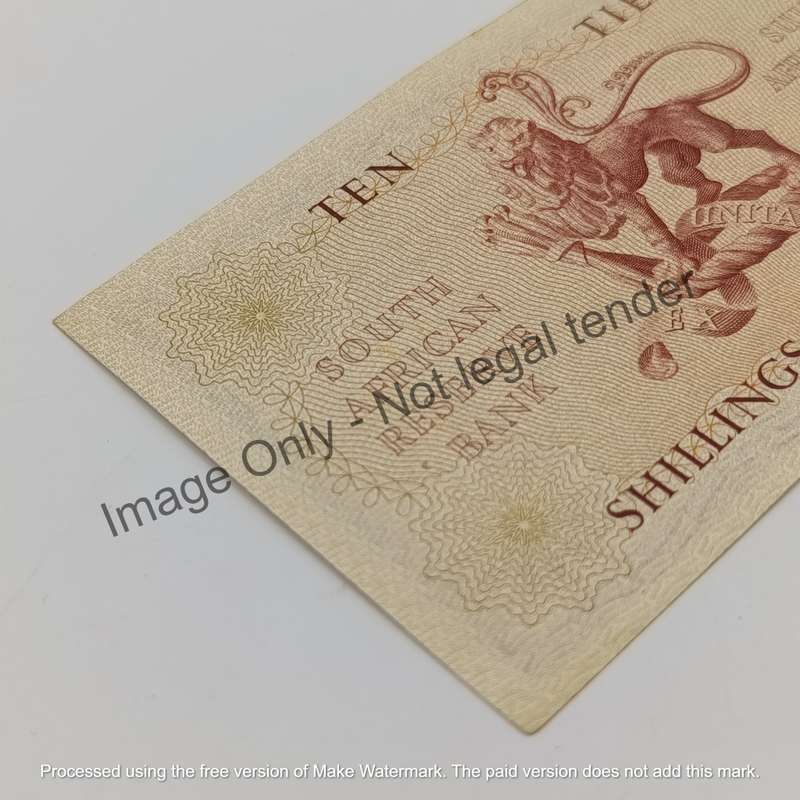 MH de Kock 1956 Ten Shillings banknote AU single fold