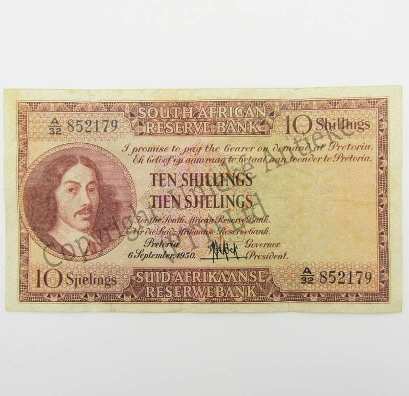 MH de Kock Ten Shillings 1950 E/A A32 VF