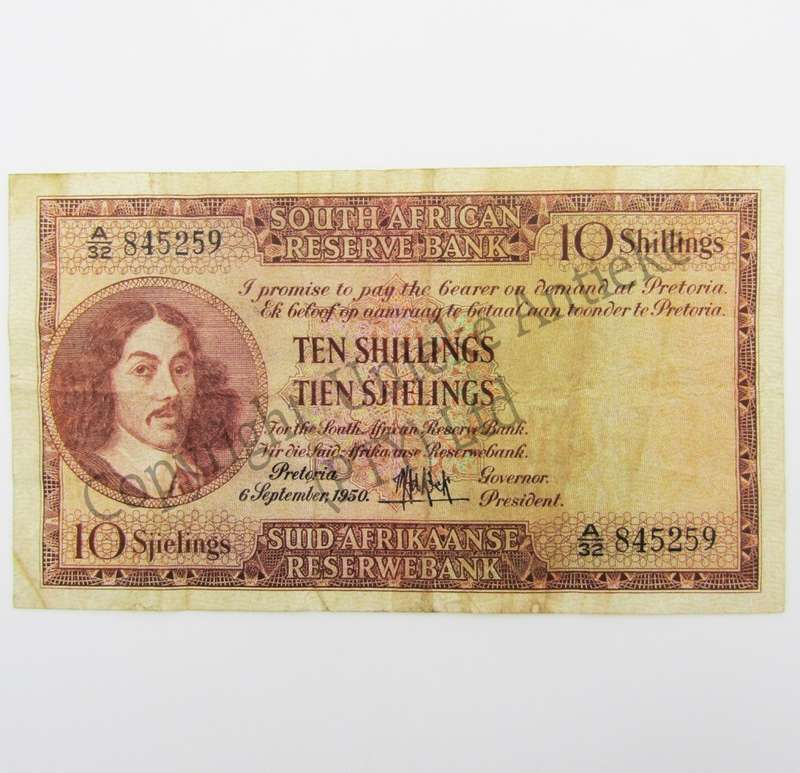 MH de Kock Ten Shillings 1950 E/A A32 VF
