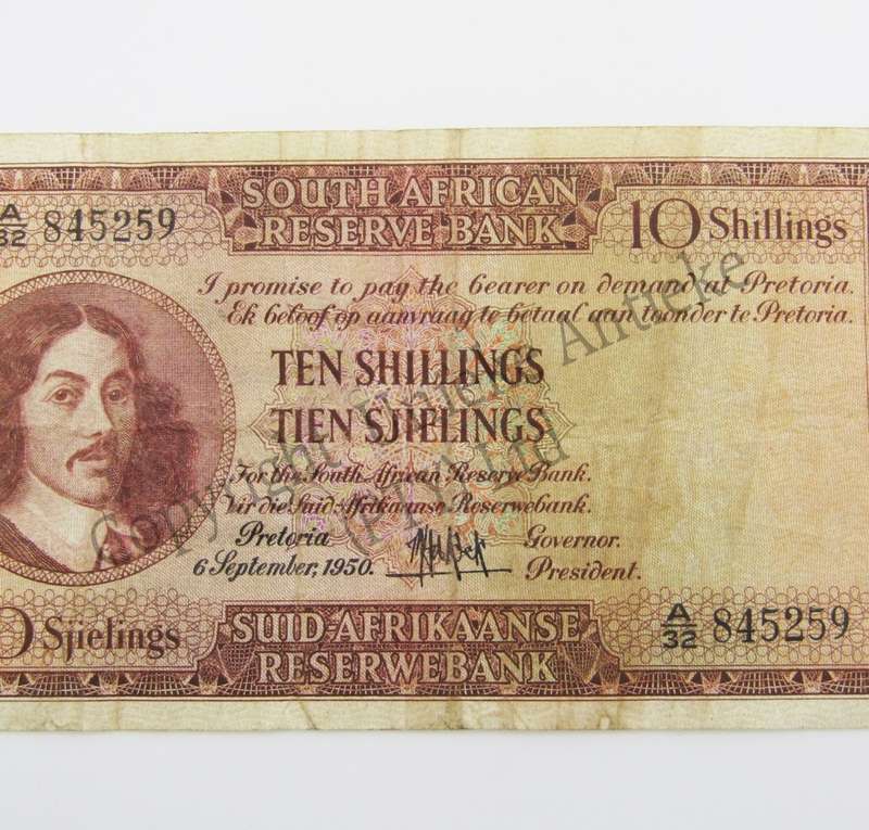 MH de Kock Ten Shillings 1950 E/A A32 VF