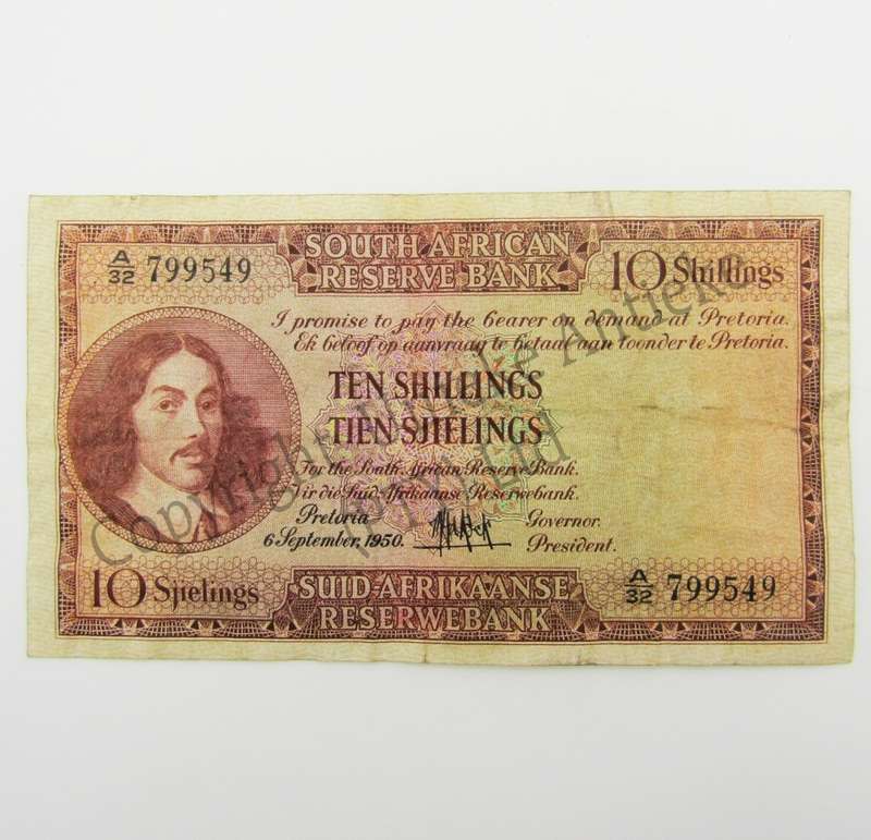 MH de Kock Ten Shillings 1950 E/A A32 VF