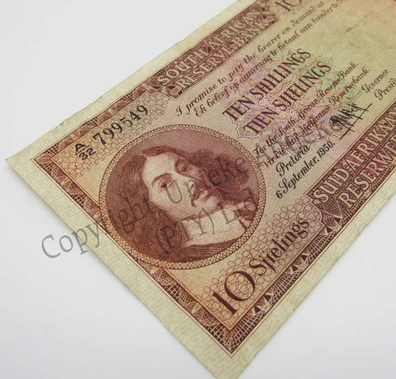 MH de Kock Ten Shillings 1950 E/A A32 VF