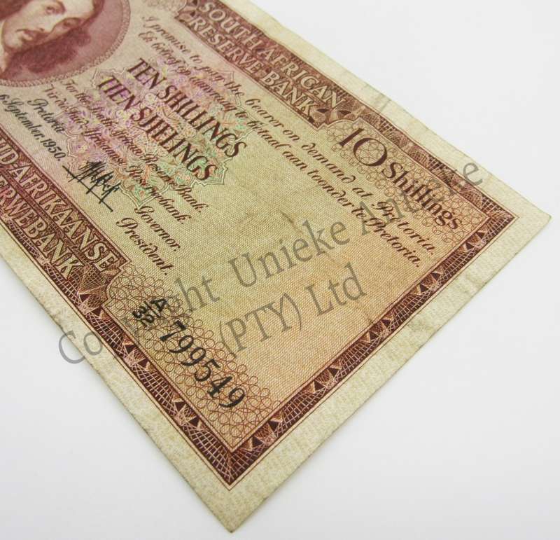 MH de Kock Ten Shillings 1950 E/A A32 VF