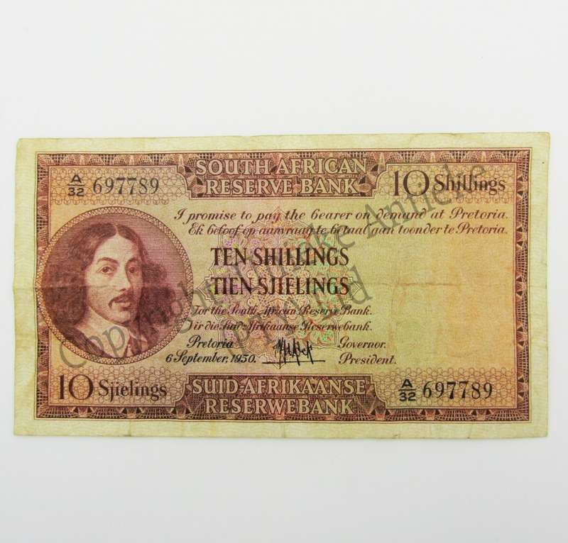 MH de Kock Ten Shillings 1950 E/A A32 VF