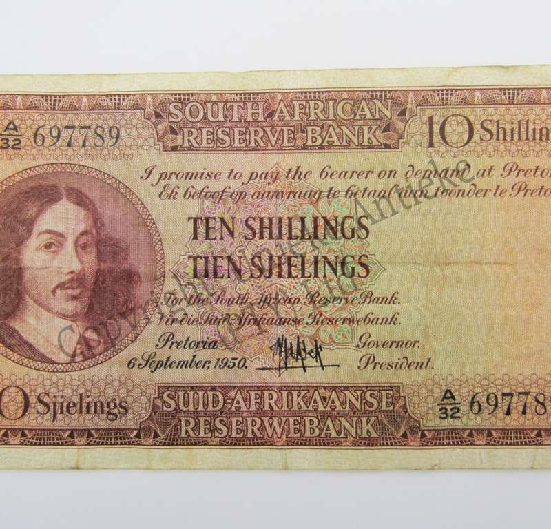MH de Kock Ten Shillings 1950 E/A A32 VF