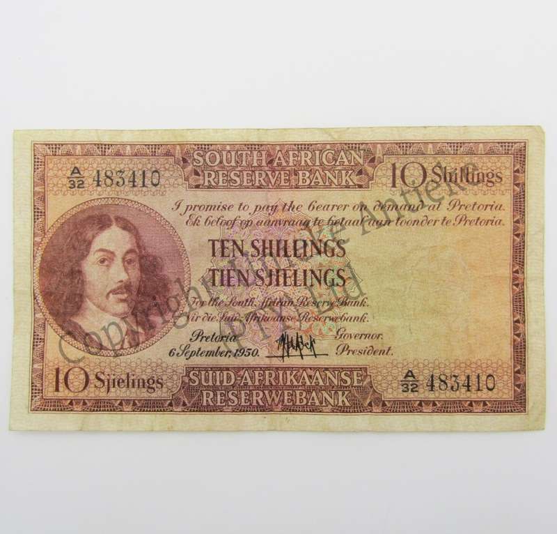 MH de Kock Ten Shillings 1950 E/A A32 VF