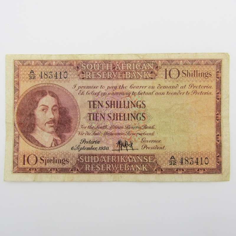 MH de Kock Ten Shillings 1950 E/A A32 VF