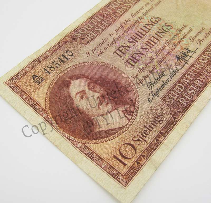 MH de Kock Ten Shillings 1950 E/A A32 VF