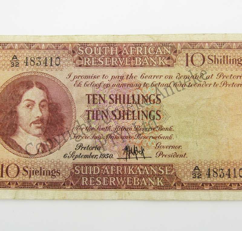 MH de Kock Ten Shillings 1950 E/A A32 VF