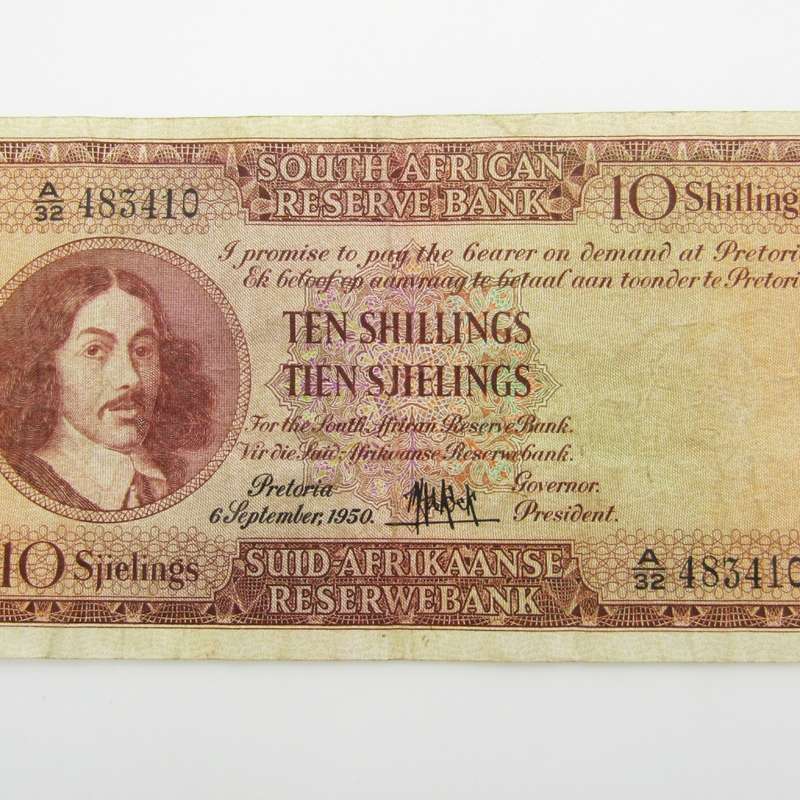 MH de Kock Ten Shillings 1950 E/A A32 VF
