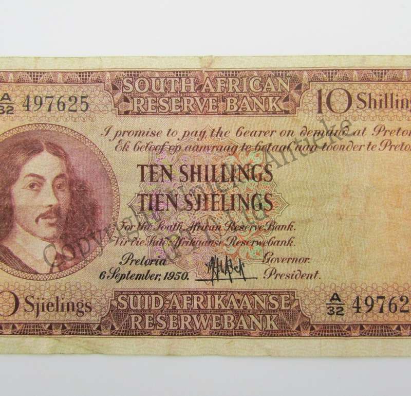 MH de Kock Ten Shillings 1950 E/A A32 VF