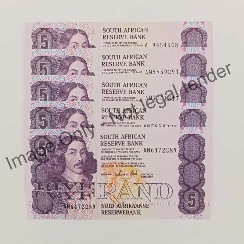 GPC de Kock 3rd Issue R5 notes - uncirculated - Lot of 5 - 1989 A numbers