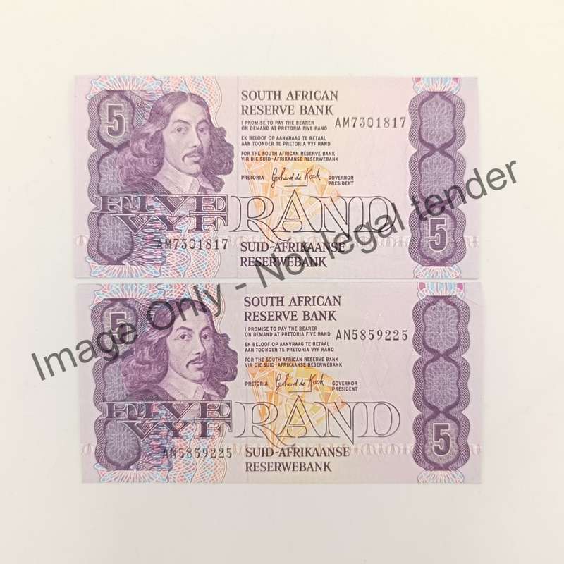 GPC de Kock 3rd Issue R5 notes - uncirculated - Lot of 5 - 1989 A numbers