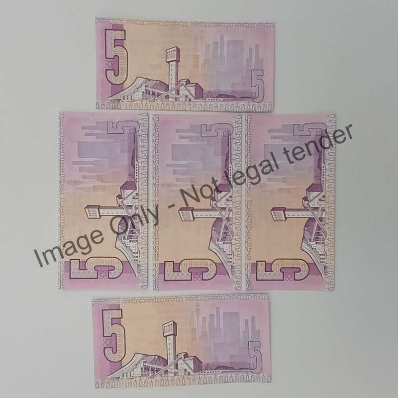 GPC de Kock 3rd Issue R5 notes - uncirculated - Lot of 5 - 1989 A numbers