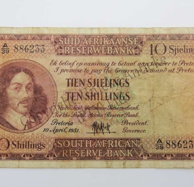 MH de Kock Ten Shillings 1951 - A/E - A39 - F+