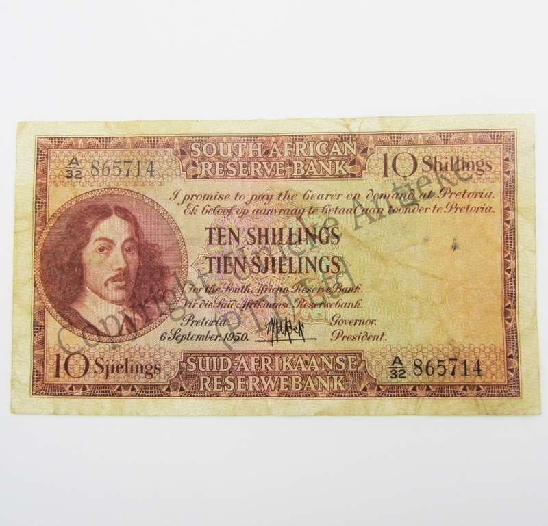 Mh de Kock Ten Shillings 1950 - E/A - A32 - aVF
