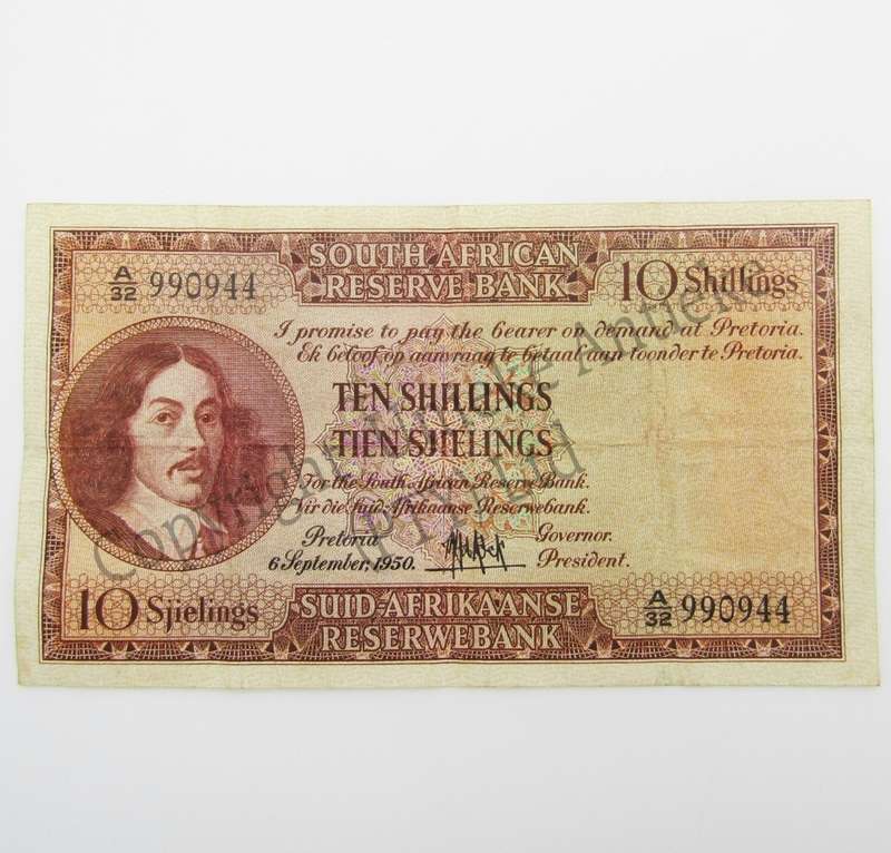 MH de Kock Ten Shillings 1950 - E/A - A32 - VF
