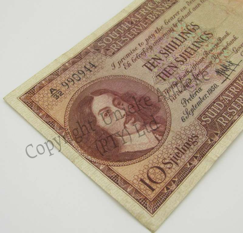 MH de Kock Ten Shillings 1950 - E/A - A32 - VF