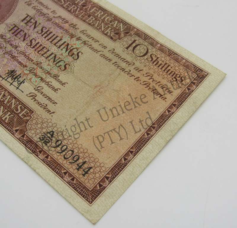 MH de Kock Ten Shillings 1950 - E/A - A32 - VF