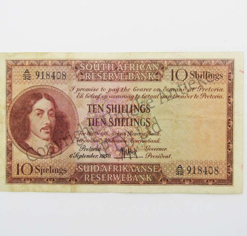 MH de Kock Ten Shillings 1950 - E/A - A32 - VF+
