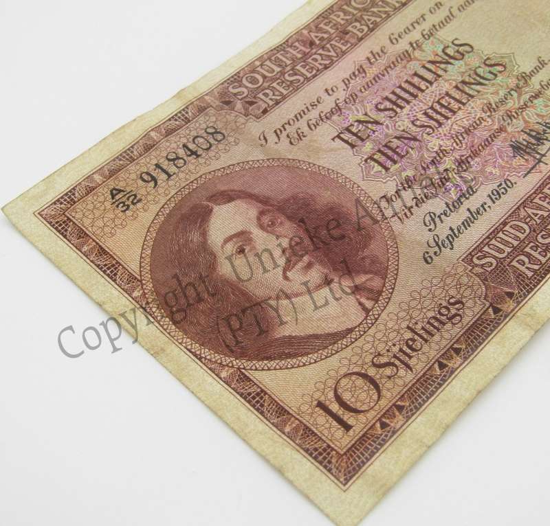 MH de Kock Ten Shillings 1950 - E/A - A32 - VF+