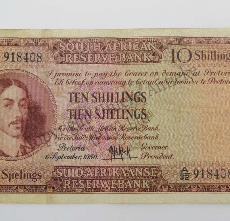 MH de Kock Ten Shillings 1950 - E/A - A32 - VF+