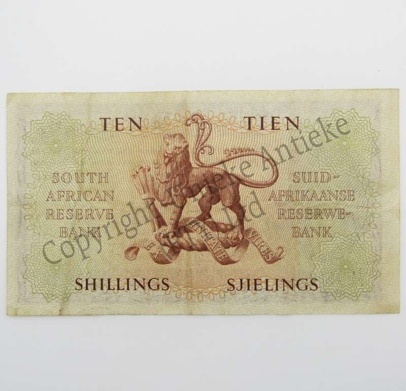 MH de Kock Ten Shillings 1950 - A/E - A33 - VF with number 004422