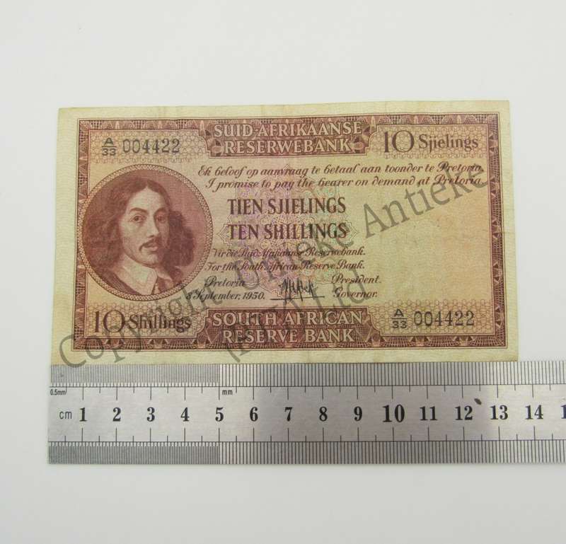 MH de Kock Ten Shillings 1950 - A/E - A33 - VF with number 004422