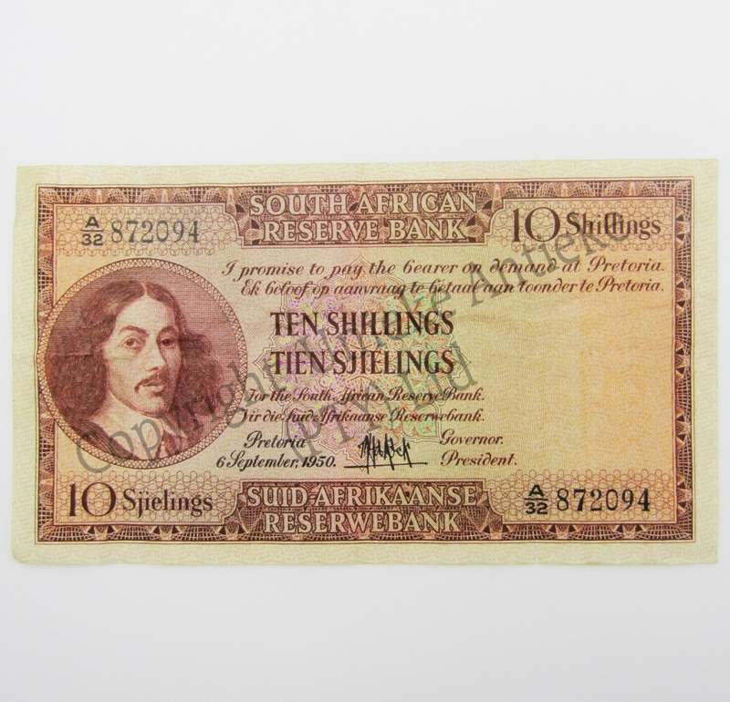 MH de Kock 10 Shillings 1950 E/A - A32 - VF