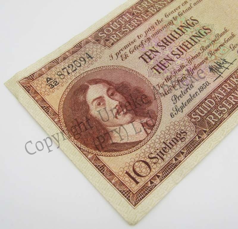 MH de Kock 10 Shillings 1950 E/A - A32 - VF