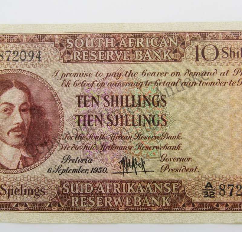MH de Kock 10 Shillings 1950 E/A - A32 - VF